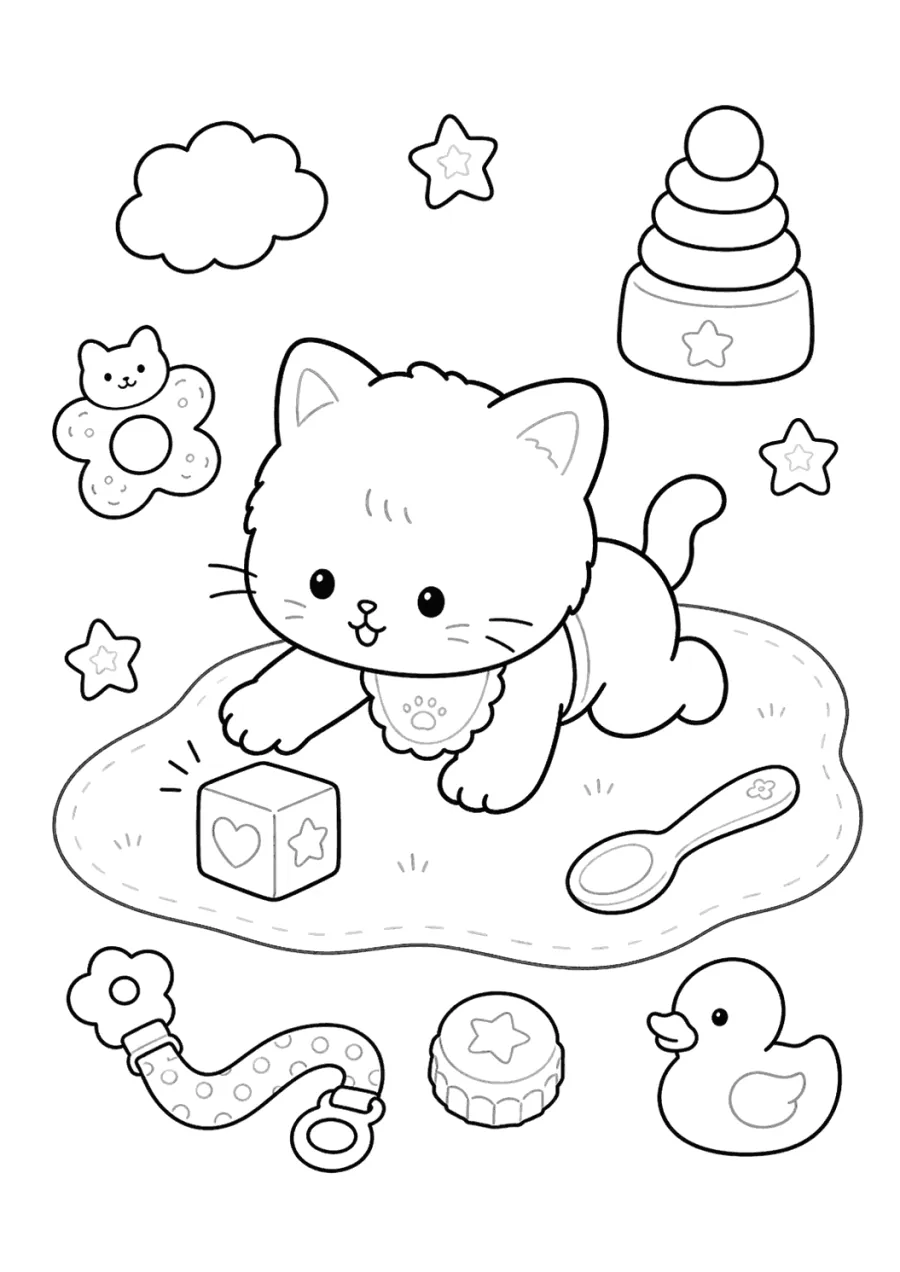 Baby Cat Crawling with Toys