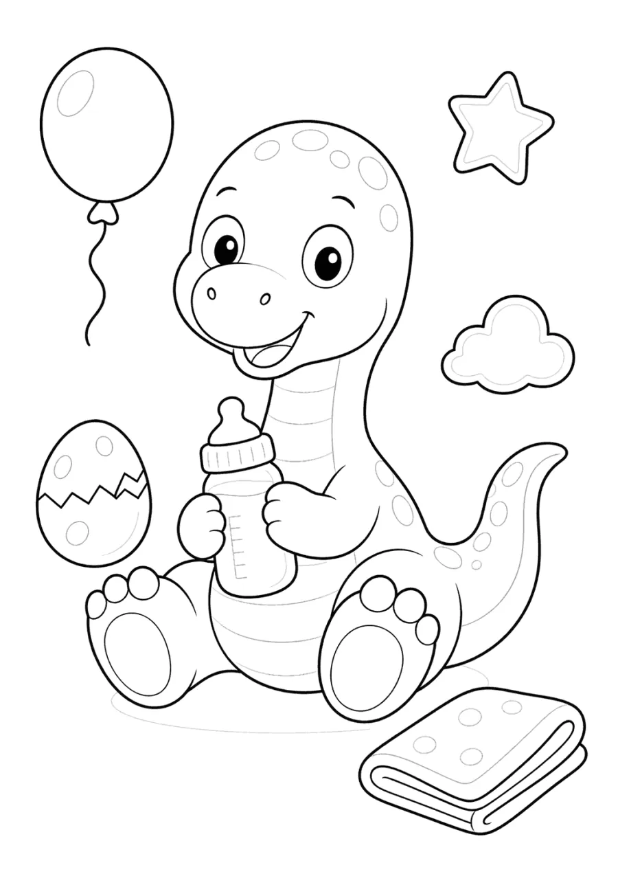 Baby Dinosaur Drinking from a Bottle