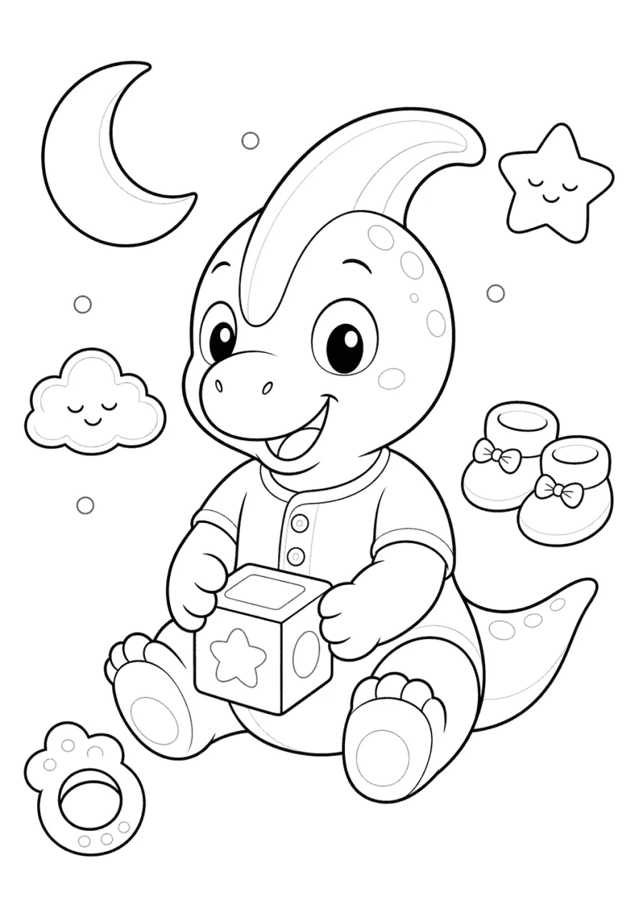 Baby Dinosaur Playing with Blocks
