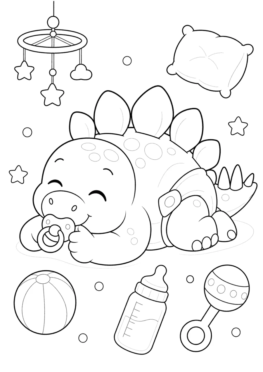 Baby Dinosaur Sleeping with a Pacifier
