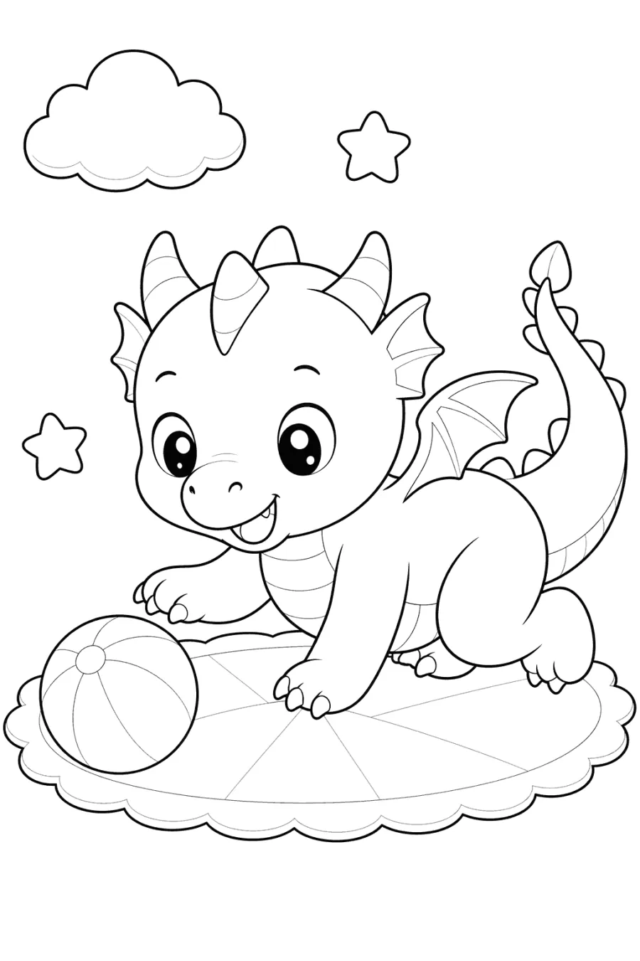 Baby Dragon Playing with a Ball on a Blanket