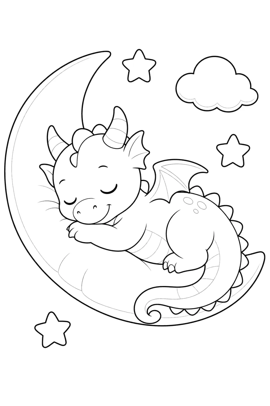 Baby Dragon Sleeping on a Crescent Moon
