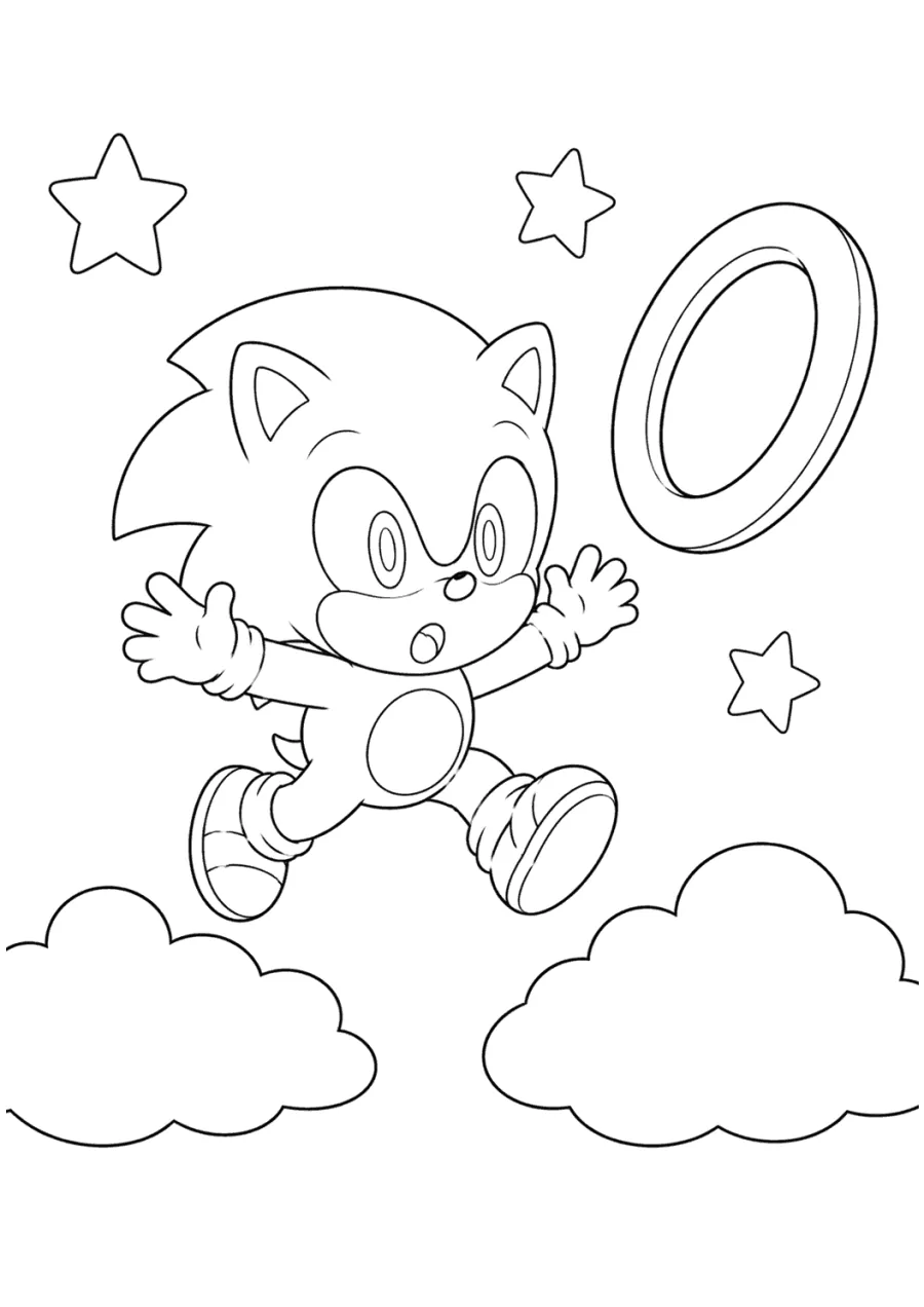 Baby Sonic Hopping Across Clouds