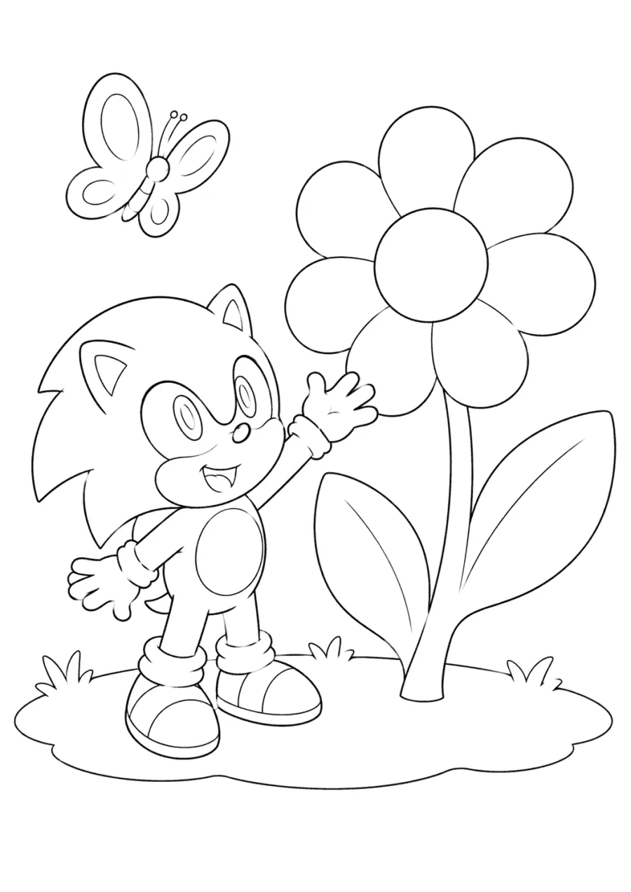 Baby Sonic Reaching for a Garden Flower