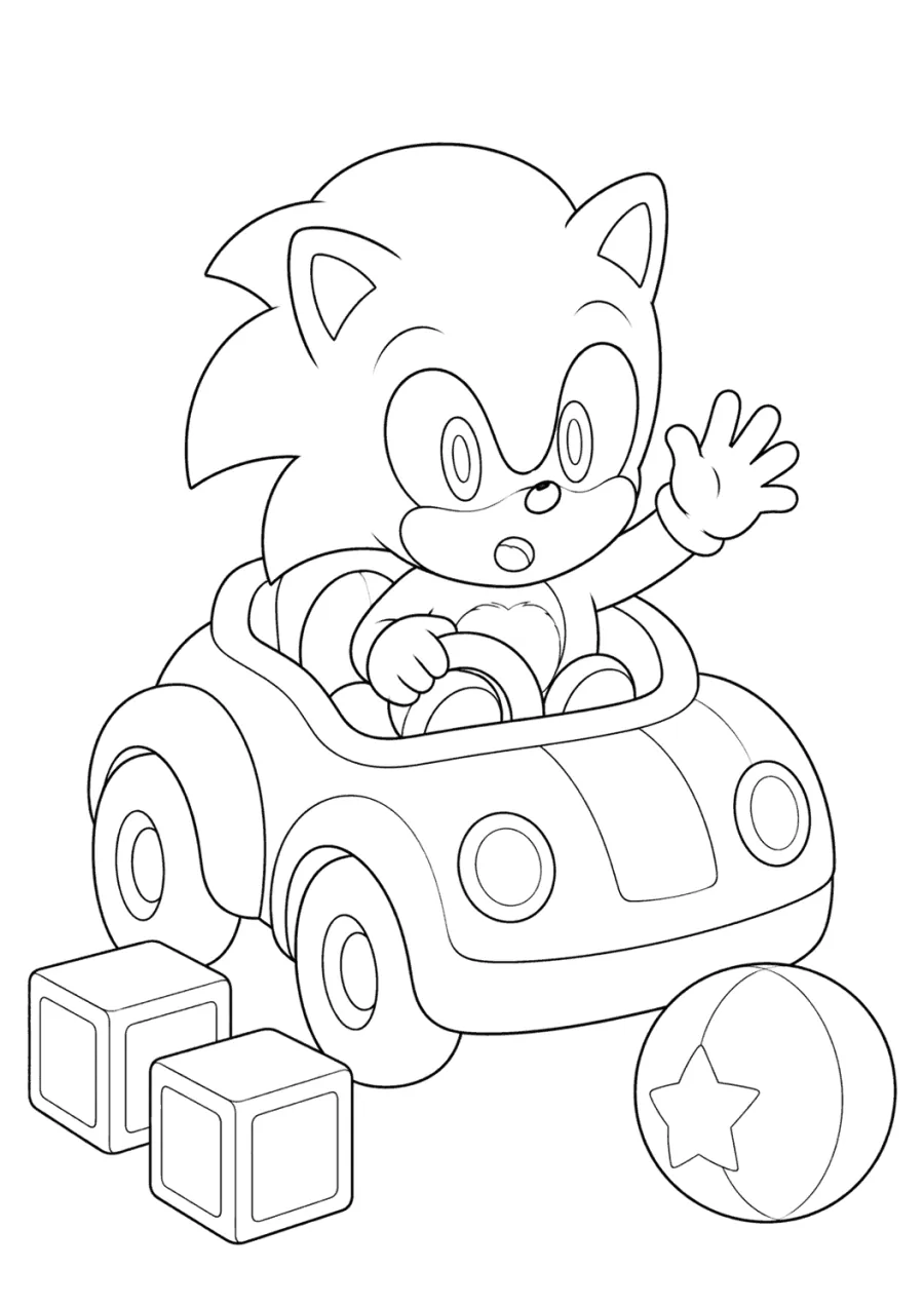 Baby Sonic Riding a Toy Car