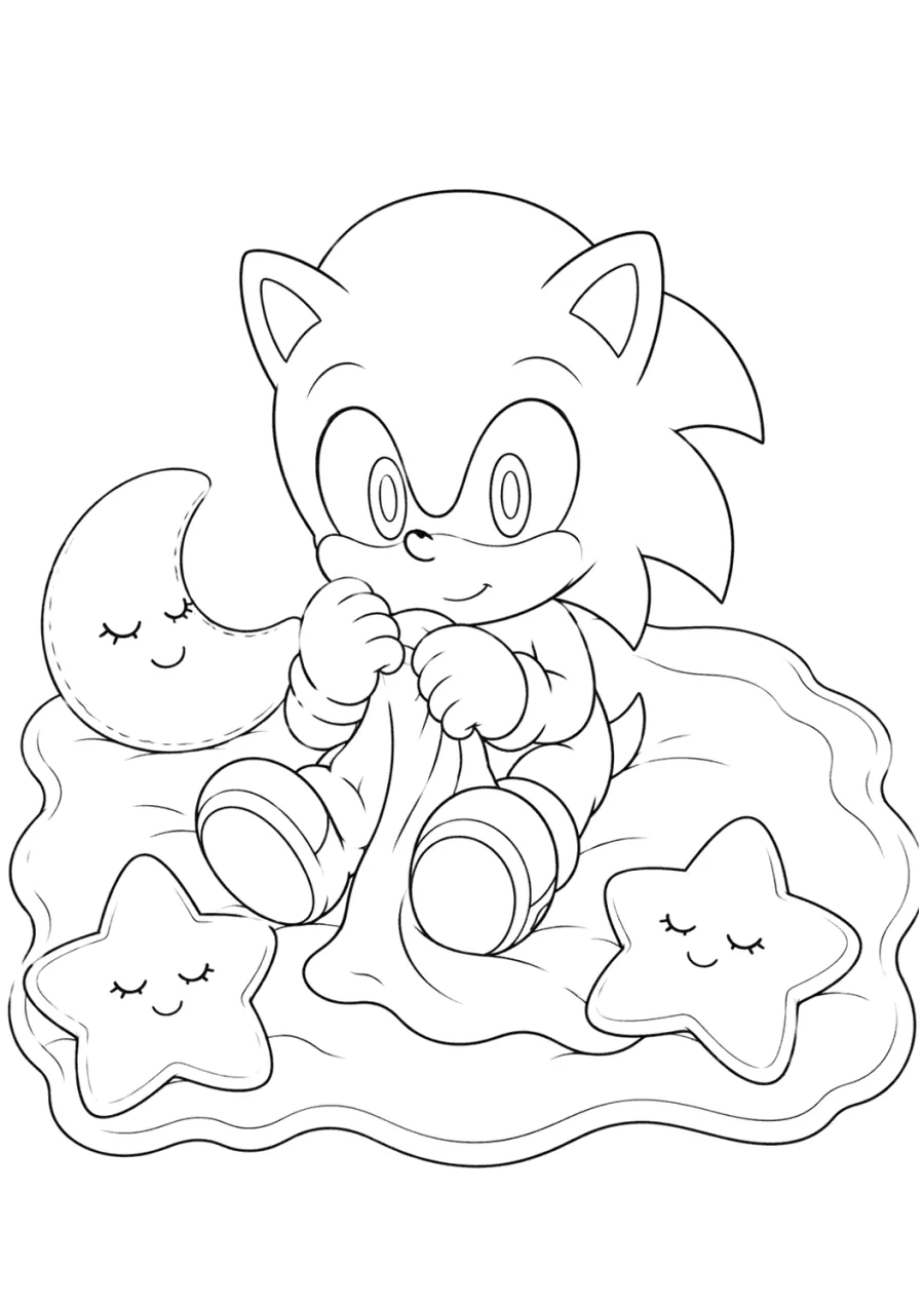 Baby Sonic Sitting on a Star Blanket