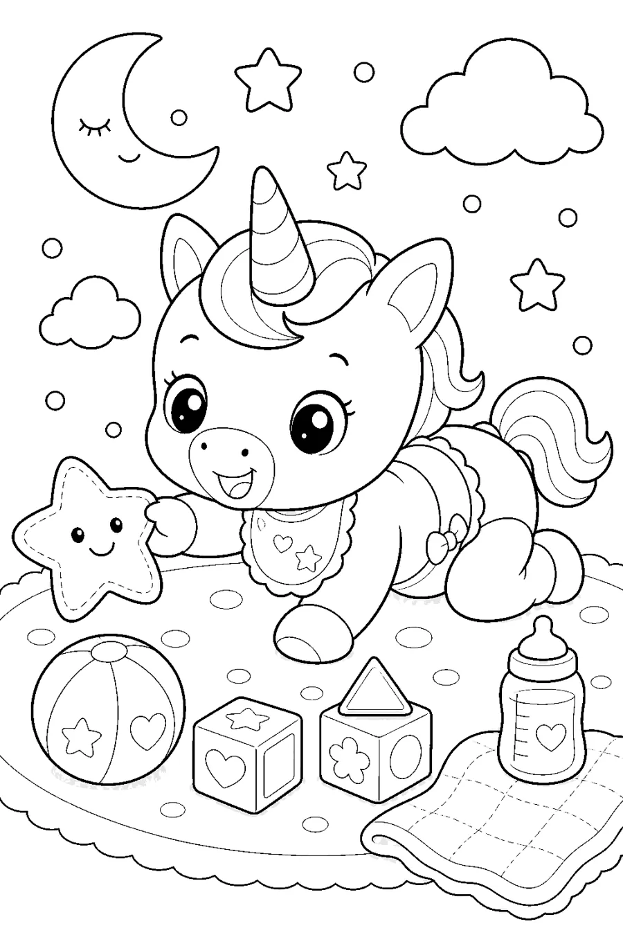 Baby Unicorn Crawling on a Blanket