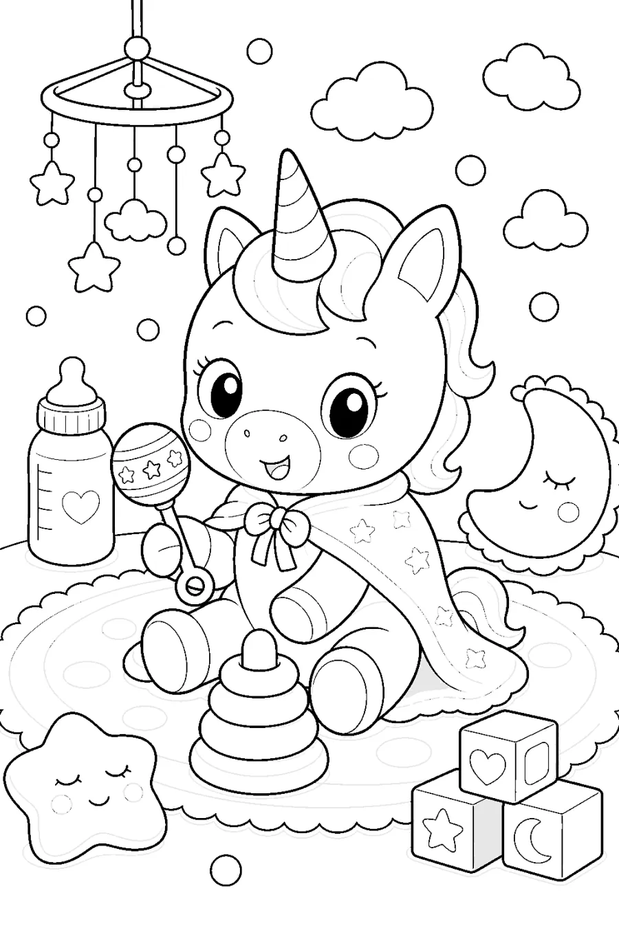 Baby Unicorn Playing with Baby Toys