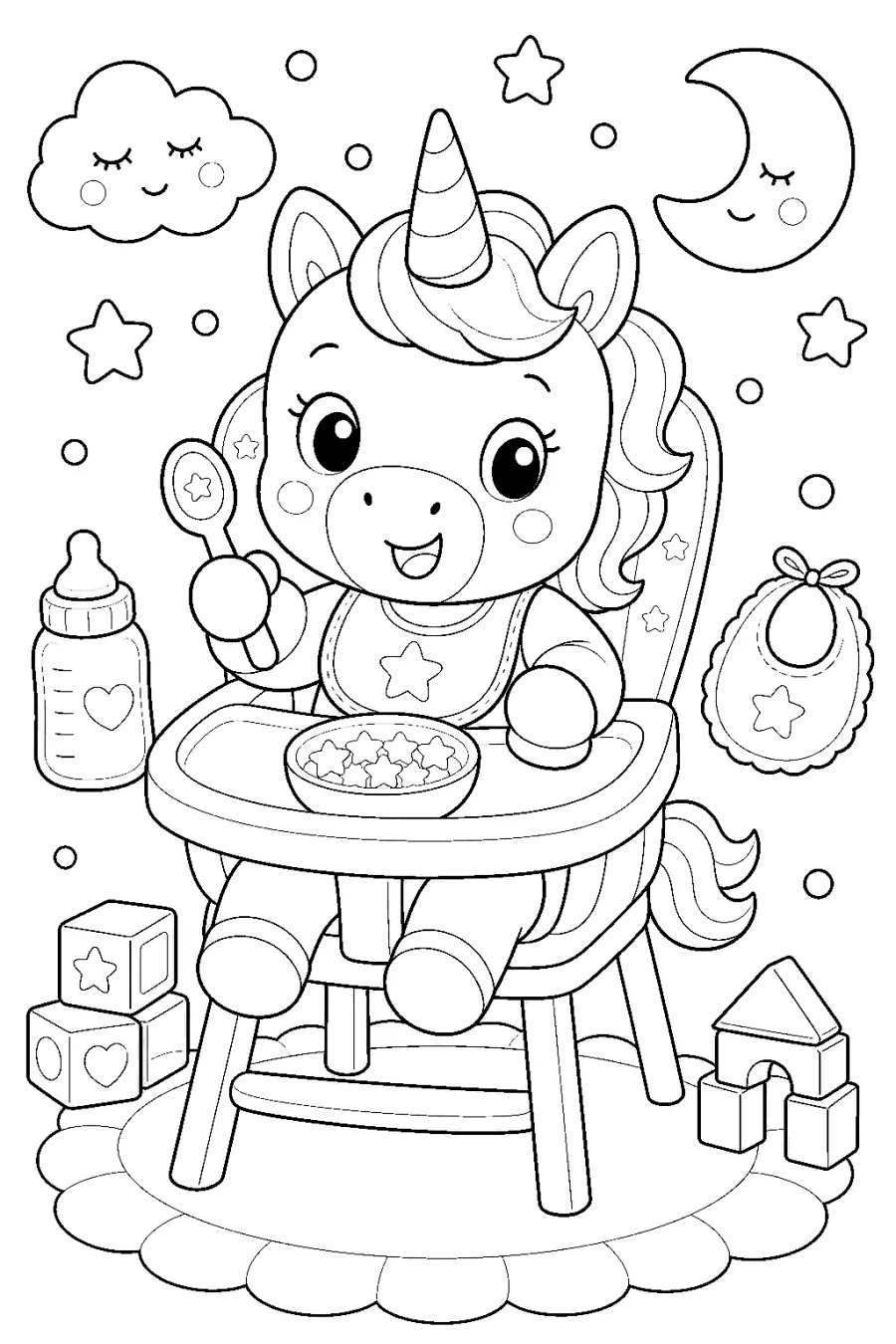 Baby Unicorn Sitting in a High Chair