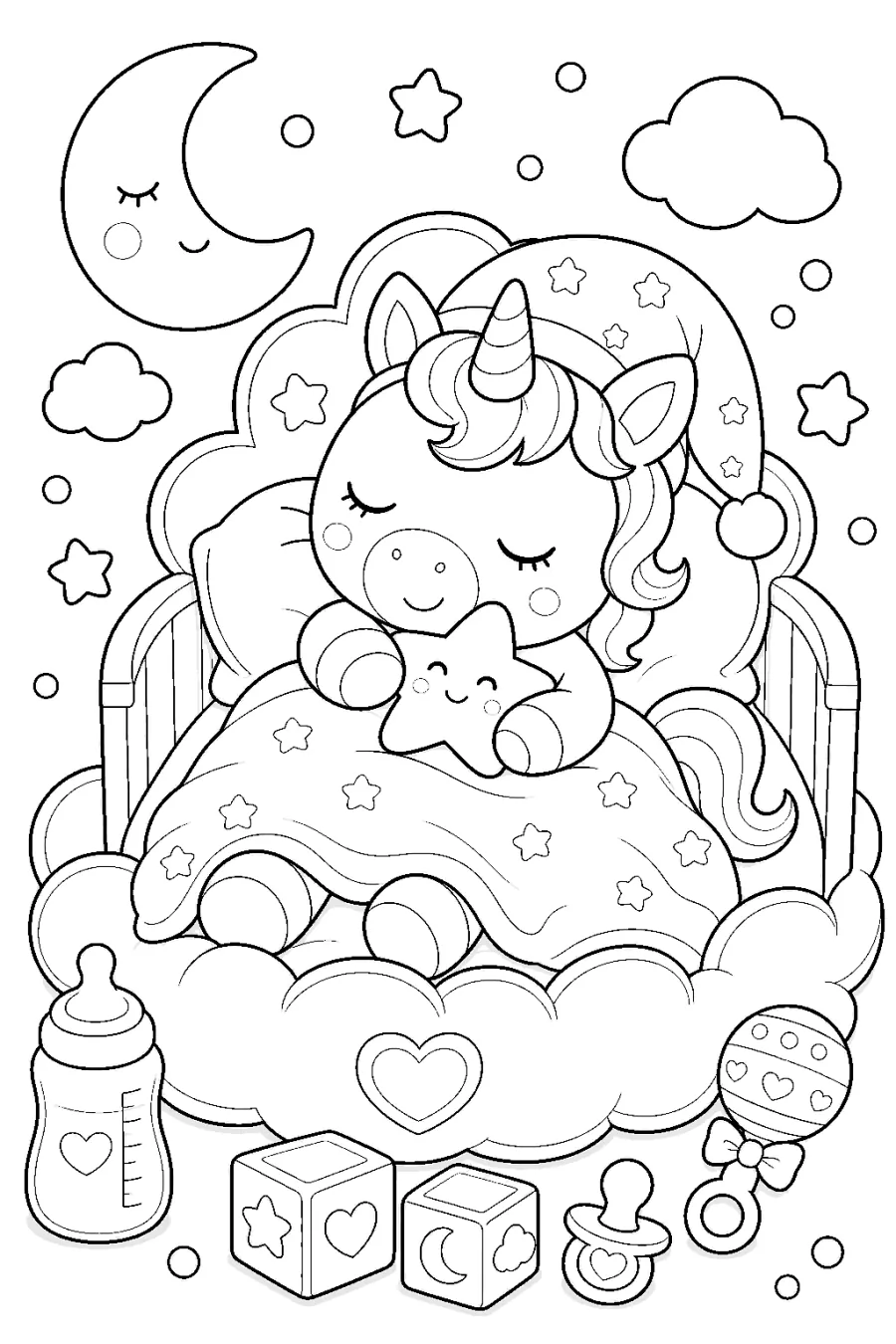 Baby Unicorn Sleeping in a Cradle