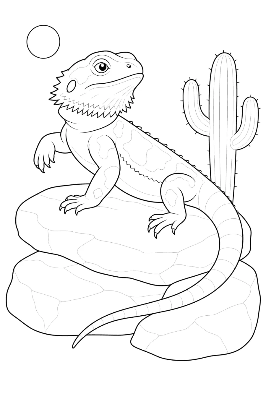 Bearded Dragon Basking beside a Cactus