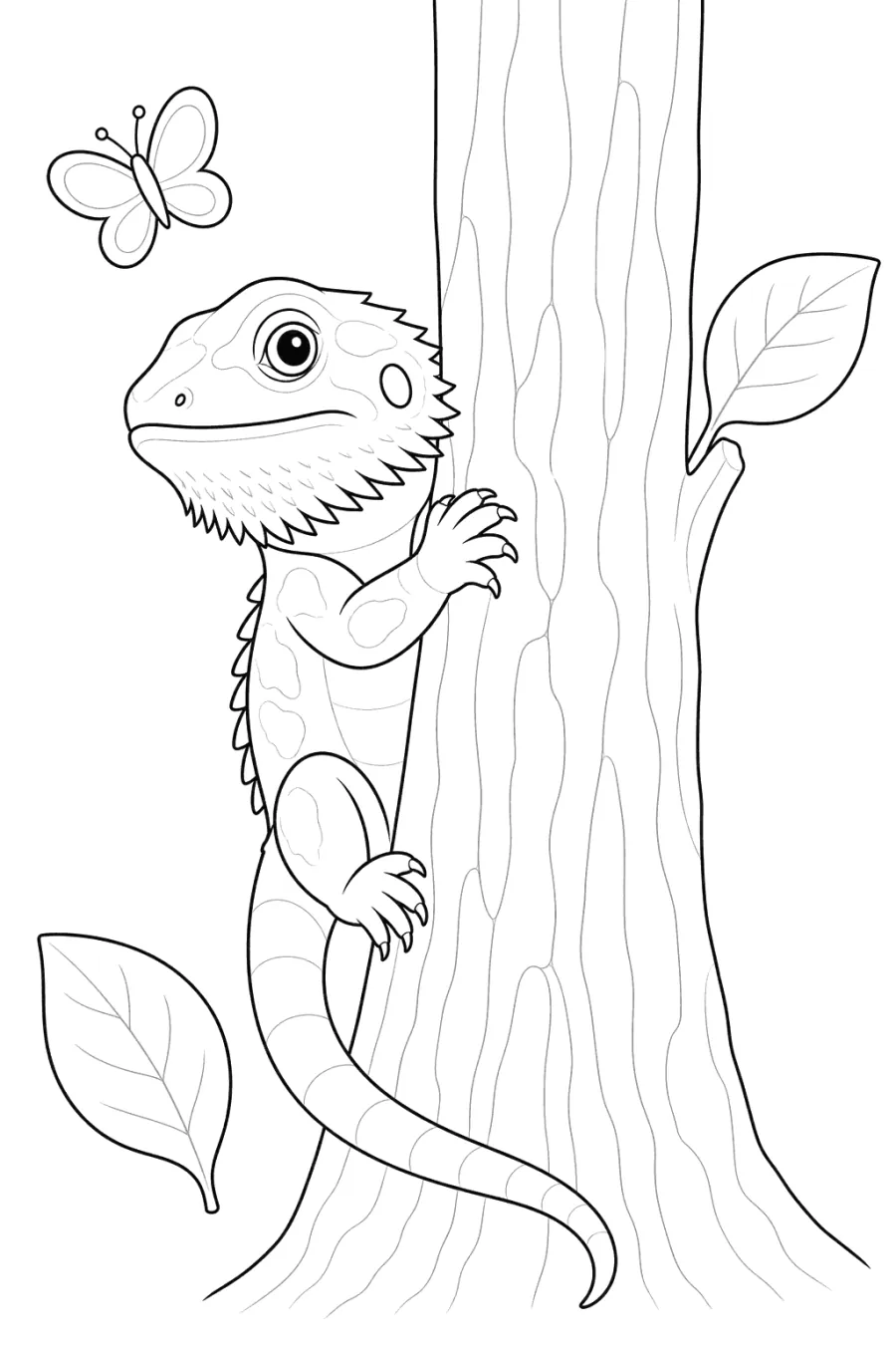 Bearded Dragon Climbing a Tree Trunk