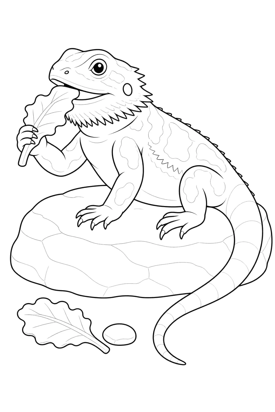Bearded Dragon Eating a Leaf