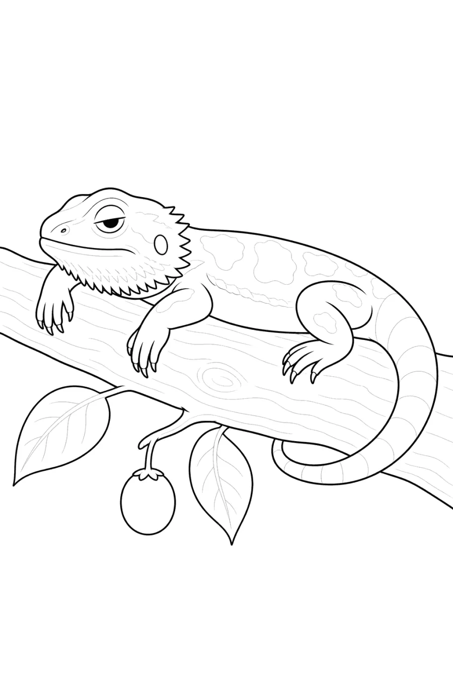 Bearded Dragon Lounging on a Fruit Branch