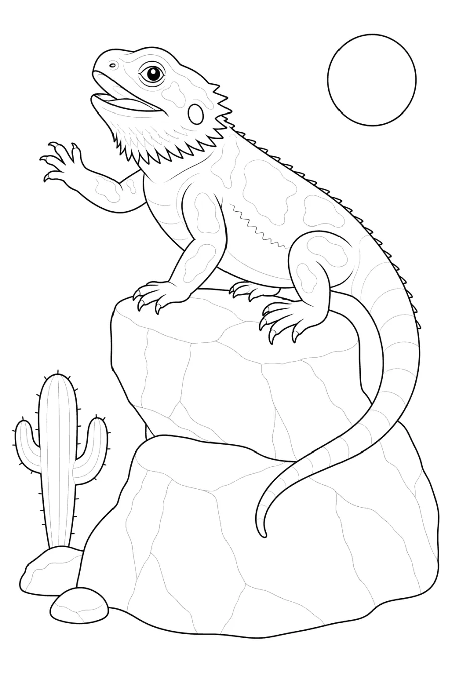 Bearded Dragon Posing beside a Cactus