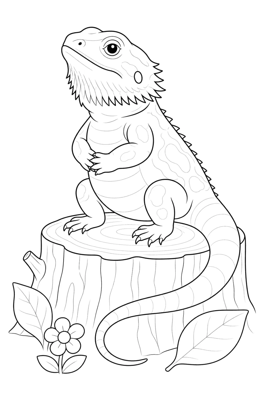 Bearded Dragon Sitting on a Tree Stump