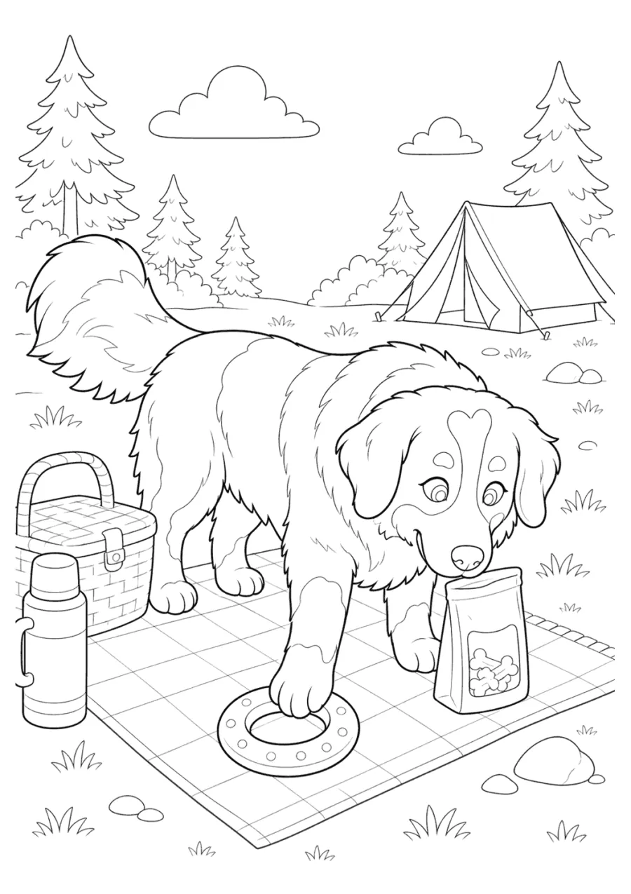 Bernese Mountain Dog Drinking Water at Camp