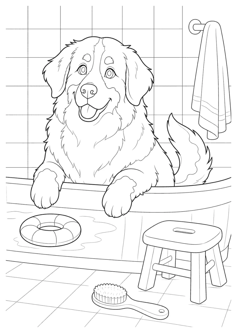Bernese Mountain Dog in a Bathroom