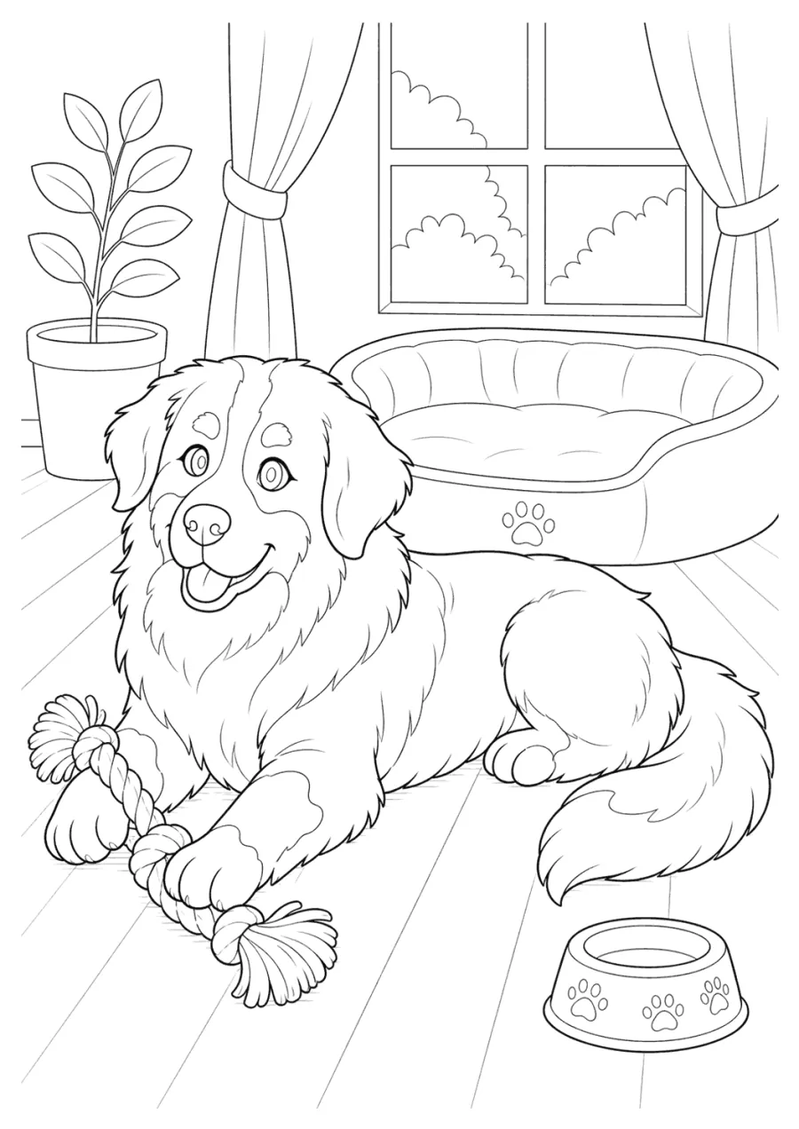 Bernese Mountain Dog Resting by a Window