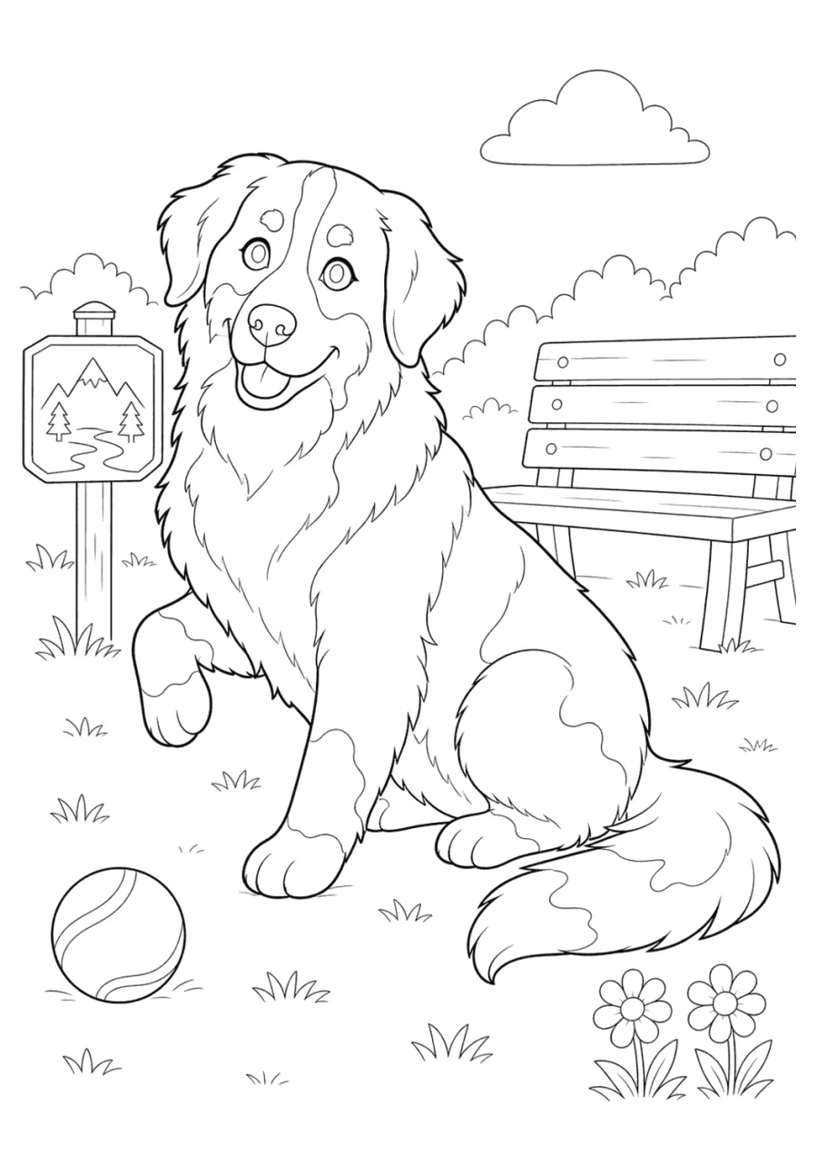 Bernese Mountain Dog Sitting in a Park