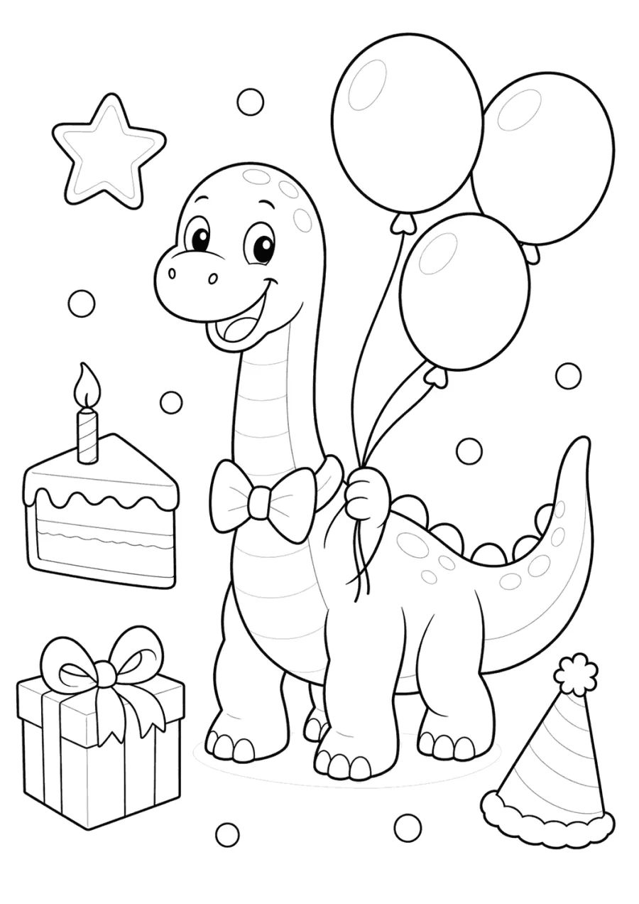 Birthday Dinosaur Holding Balloons