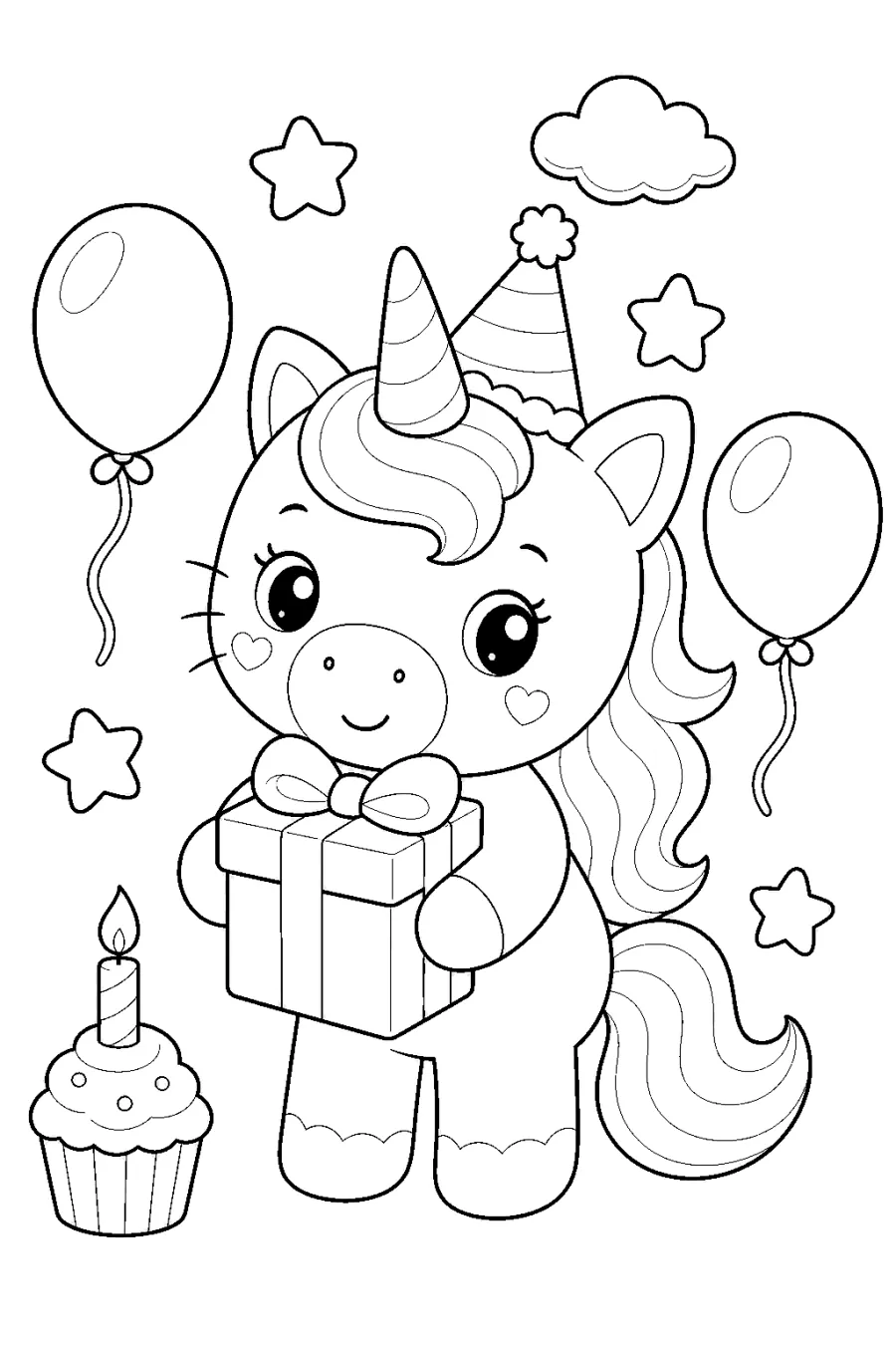 Birthday Unicorn Holding a Gift Box