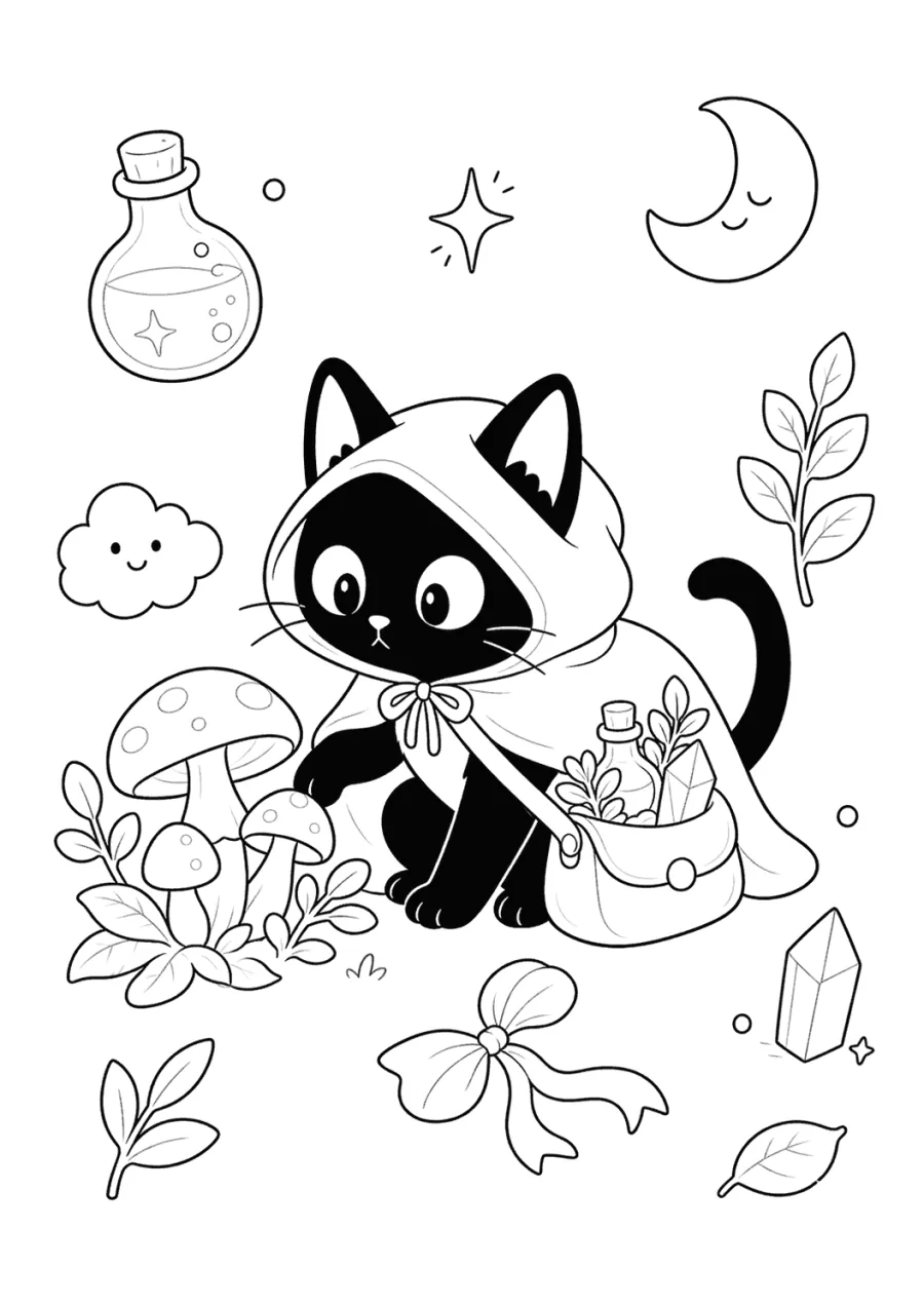 Black Cat Gathering Mushrooms