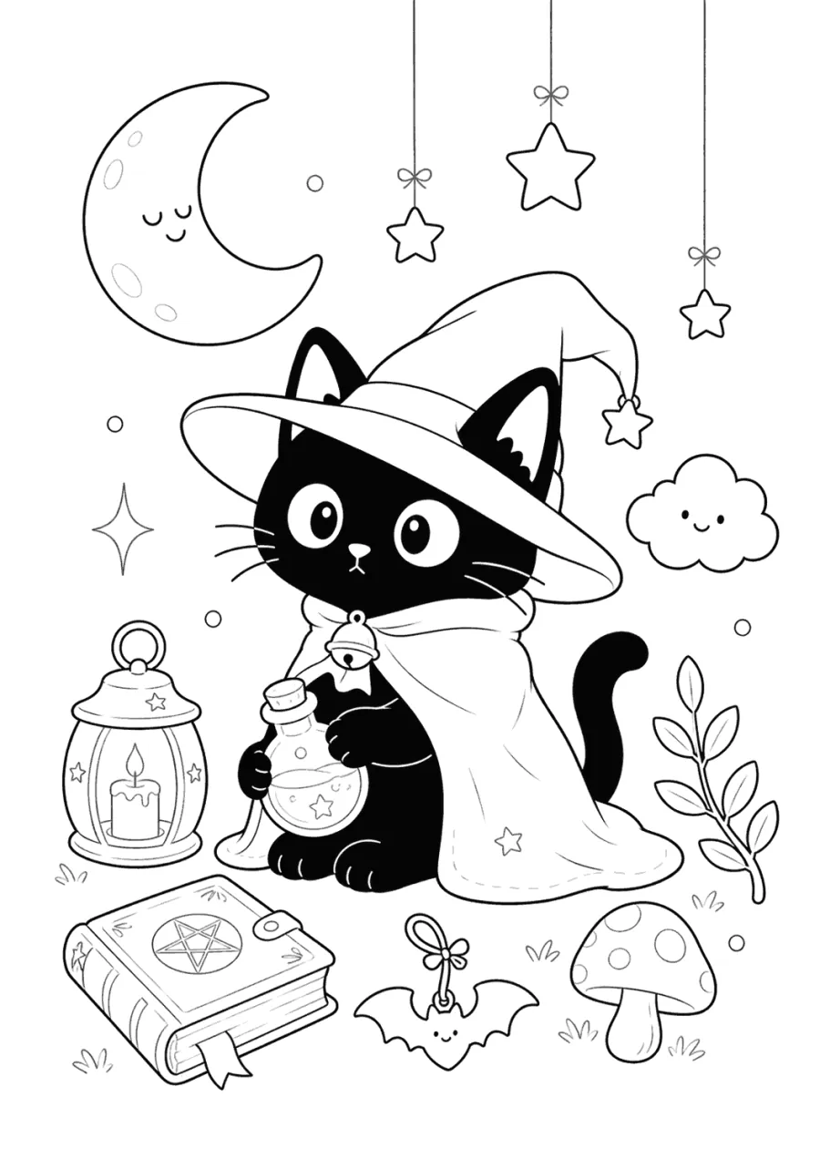 Black Cat in a Moonlit Cloak