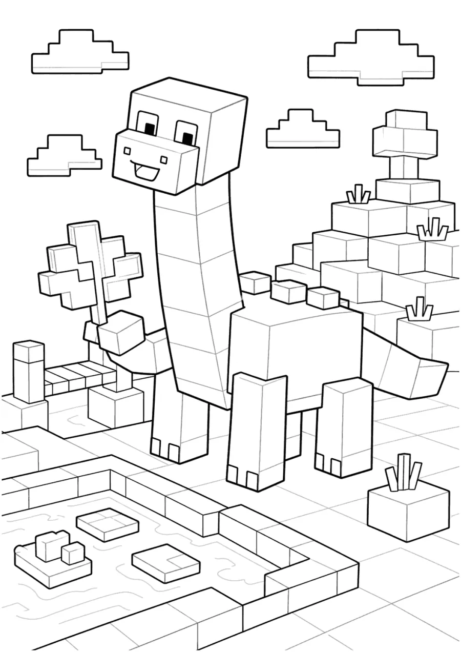 Blocky Brachiosaurus in a Block Landscape