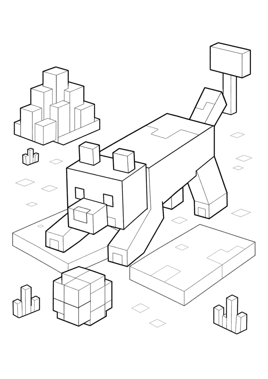 Blocky Dog Running through Blocks