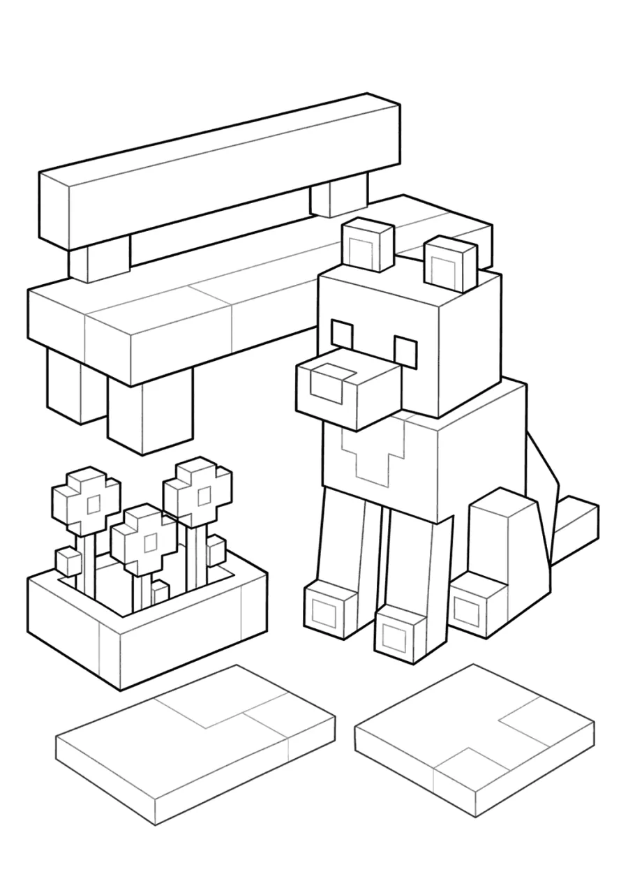 Blocky Dog with a Flower Planter