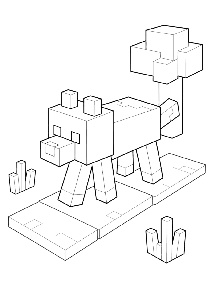 Blocky Dog with Floating Cubes
