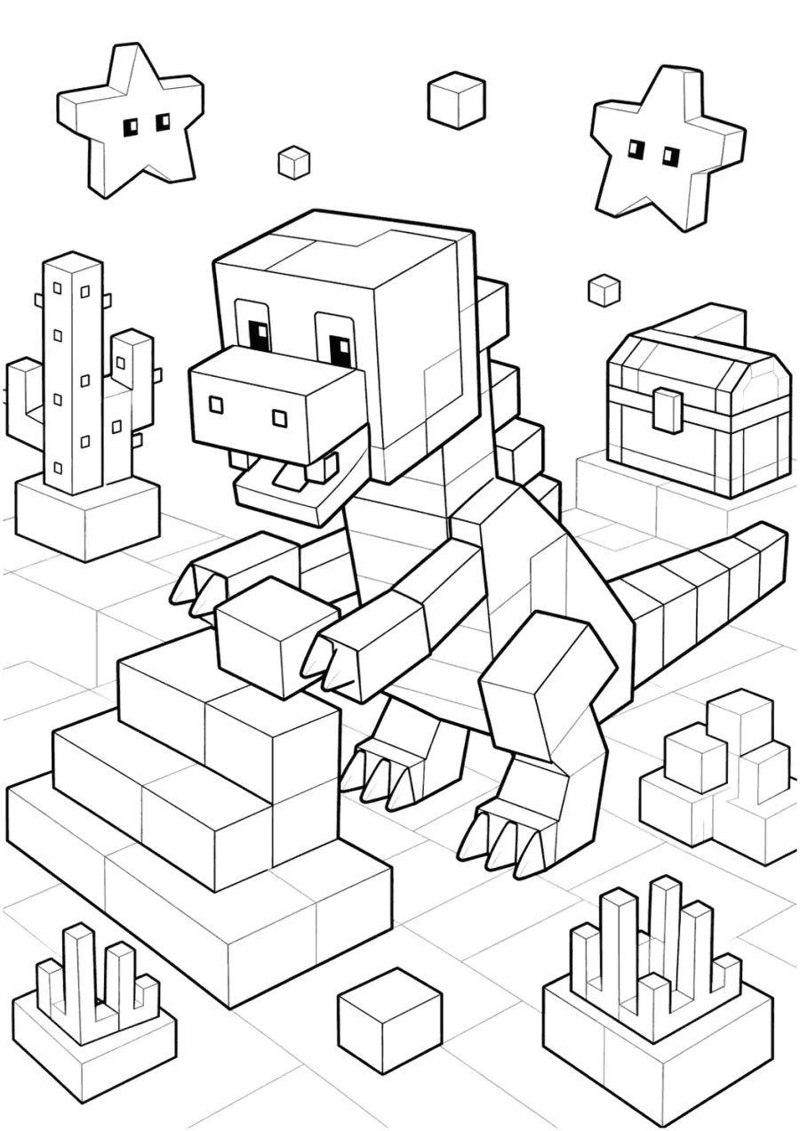 Blocky Raptor with a Treasure Chest
