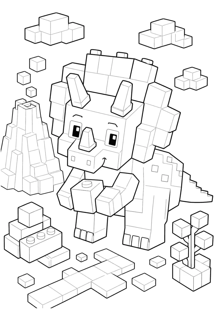 Blocky Triceratops with Bricks