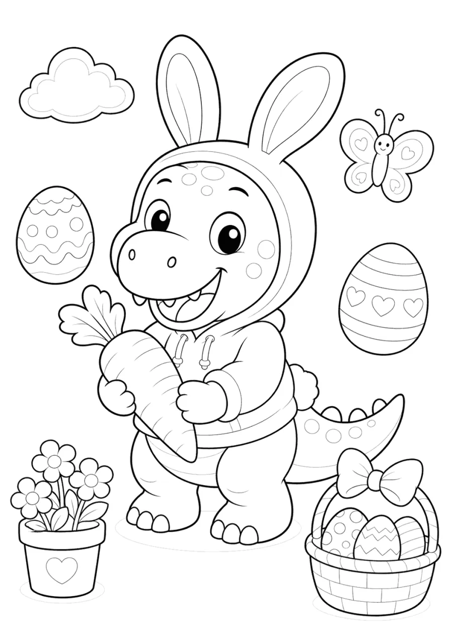 Bunny Ears Dinosaur Holding a Carrot