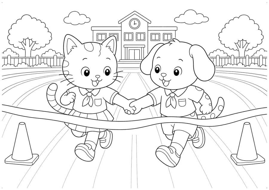 Cat and Dog Crossing a Balance Beam