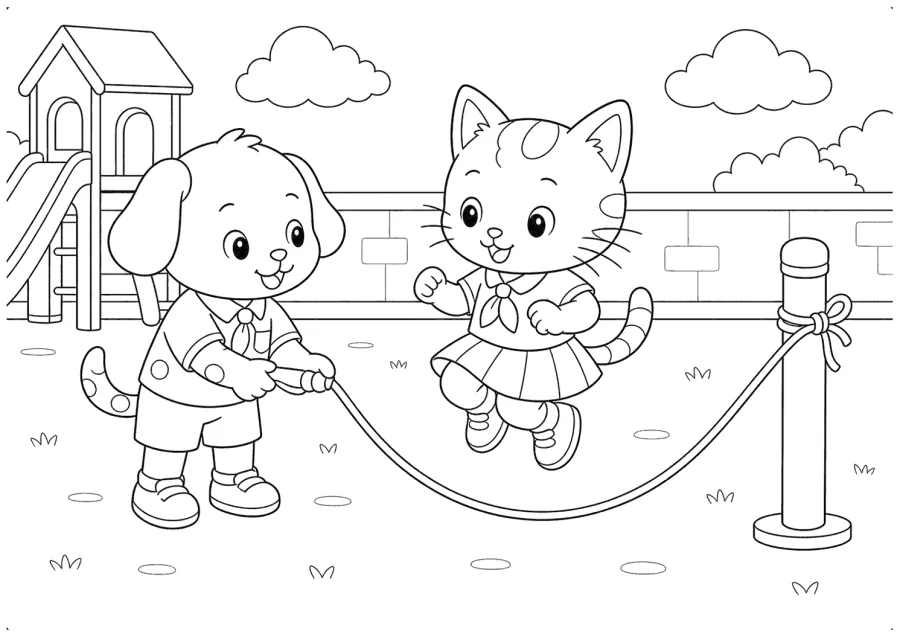 Cat and Dog Jumping Rope