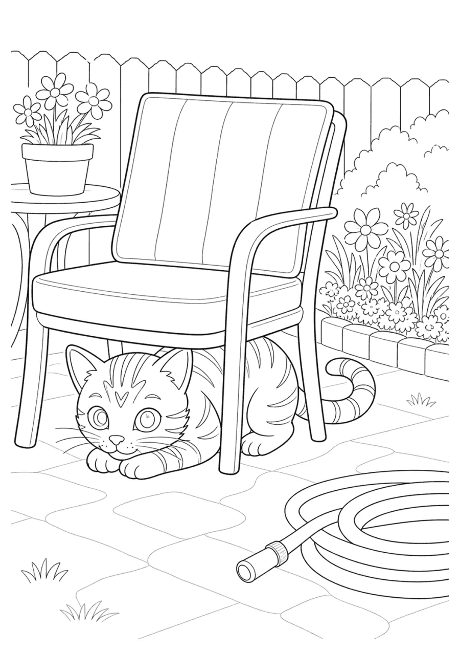 Cat Hiding under a Garden Chair