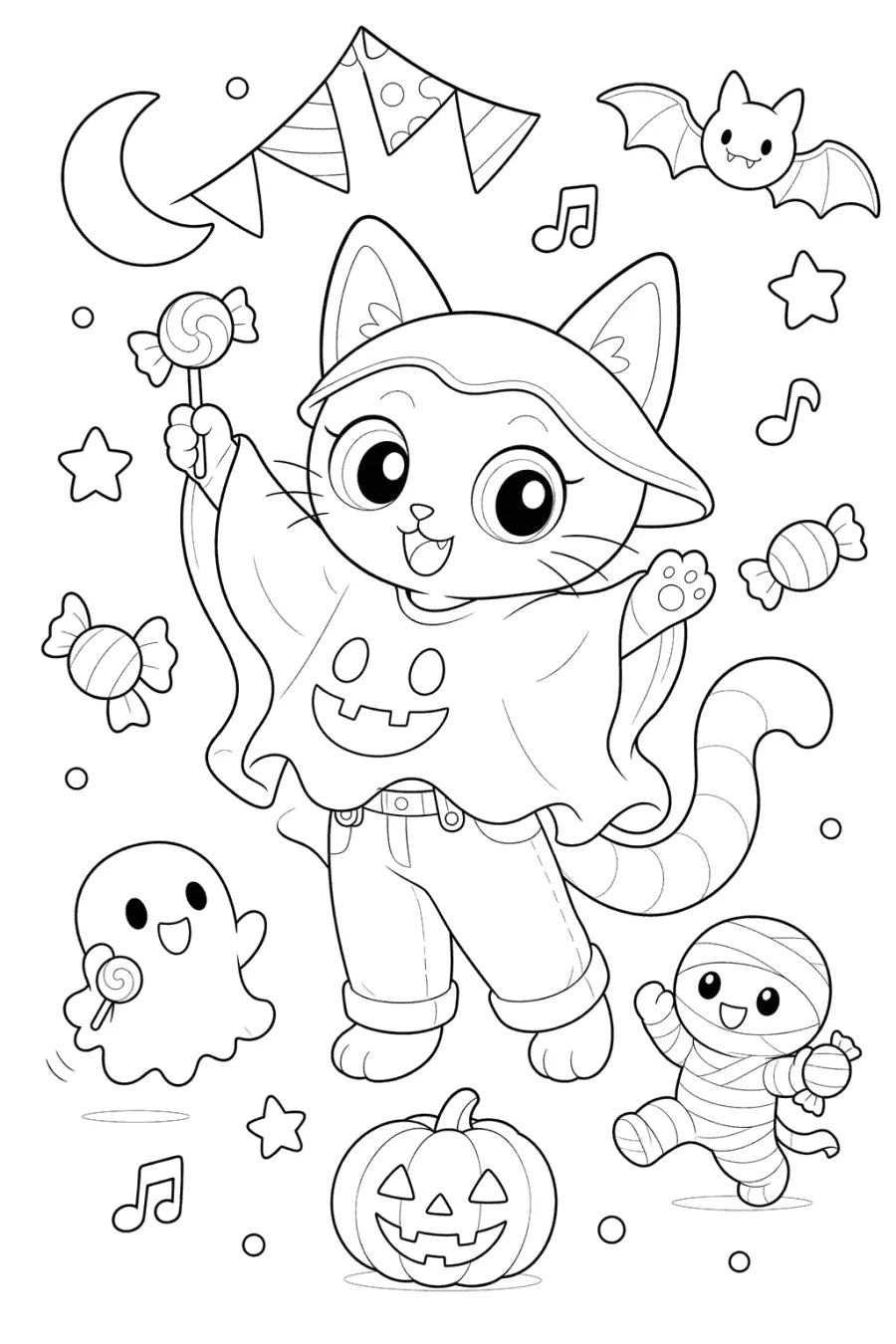Cat in a Ghost Costume at a Halloween Party