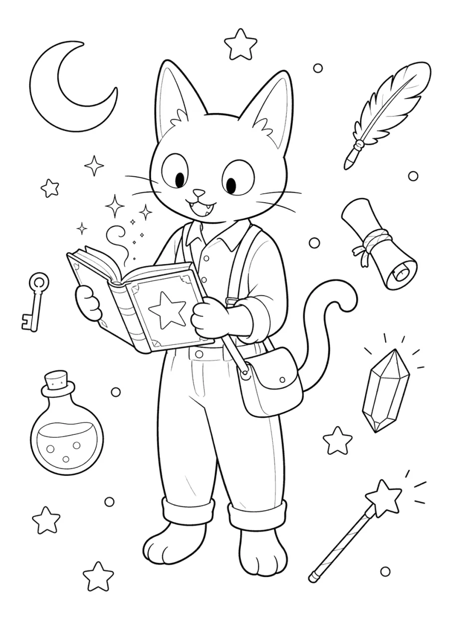 Cat Reading a Spell Book