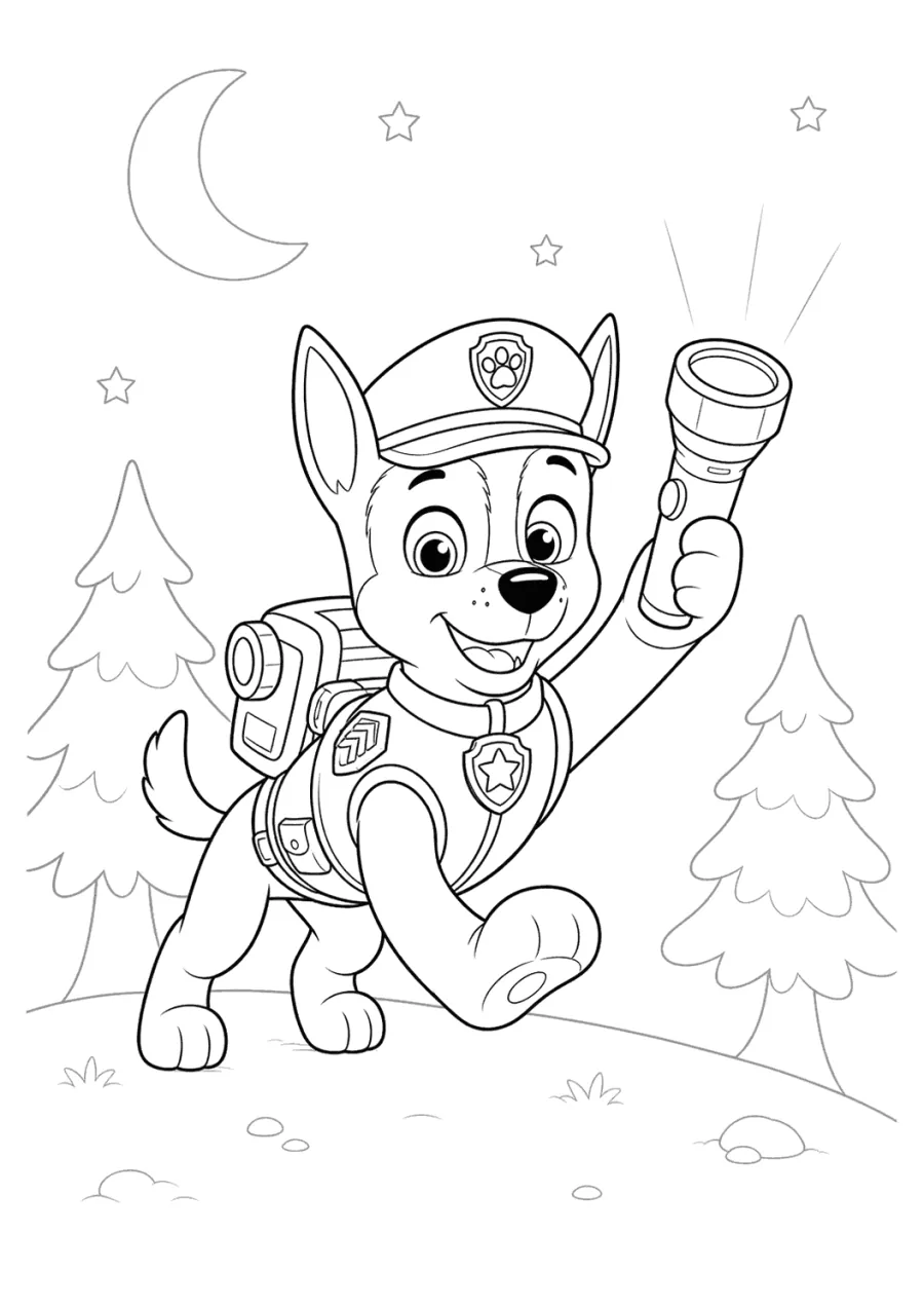 Chase Paw Patrol Holding a Flashlight at Night