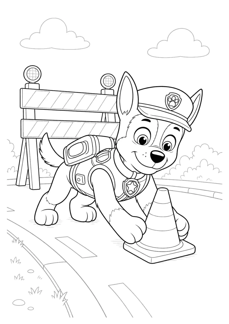 Chase Paw Patrol Moving a Traffic Cone