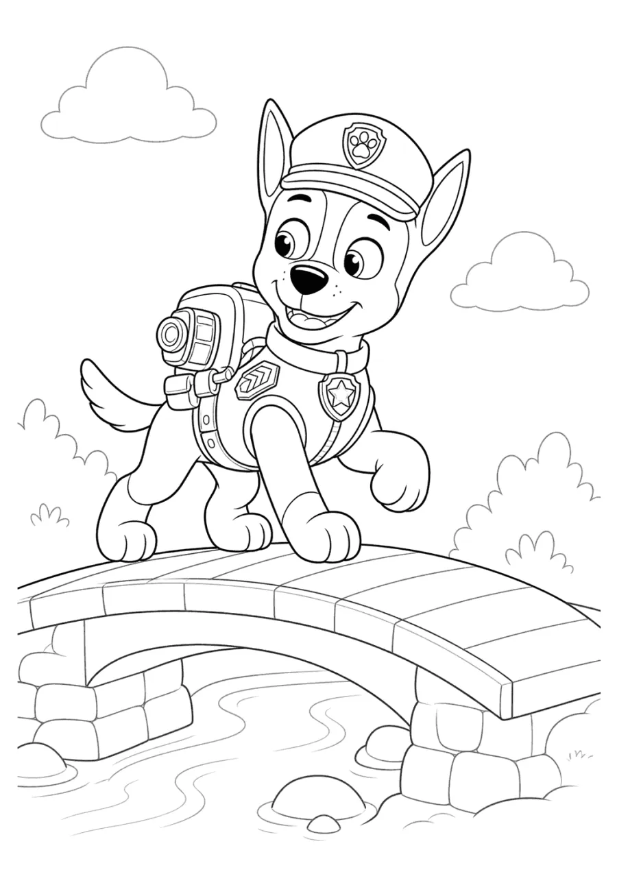 Chase Paw Patrol Patrolling a Bridge