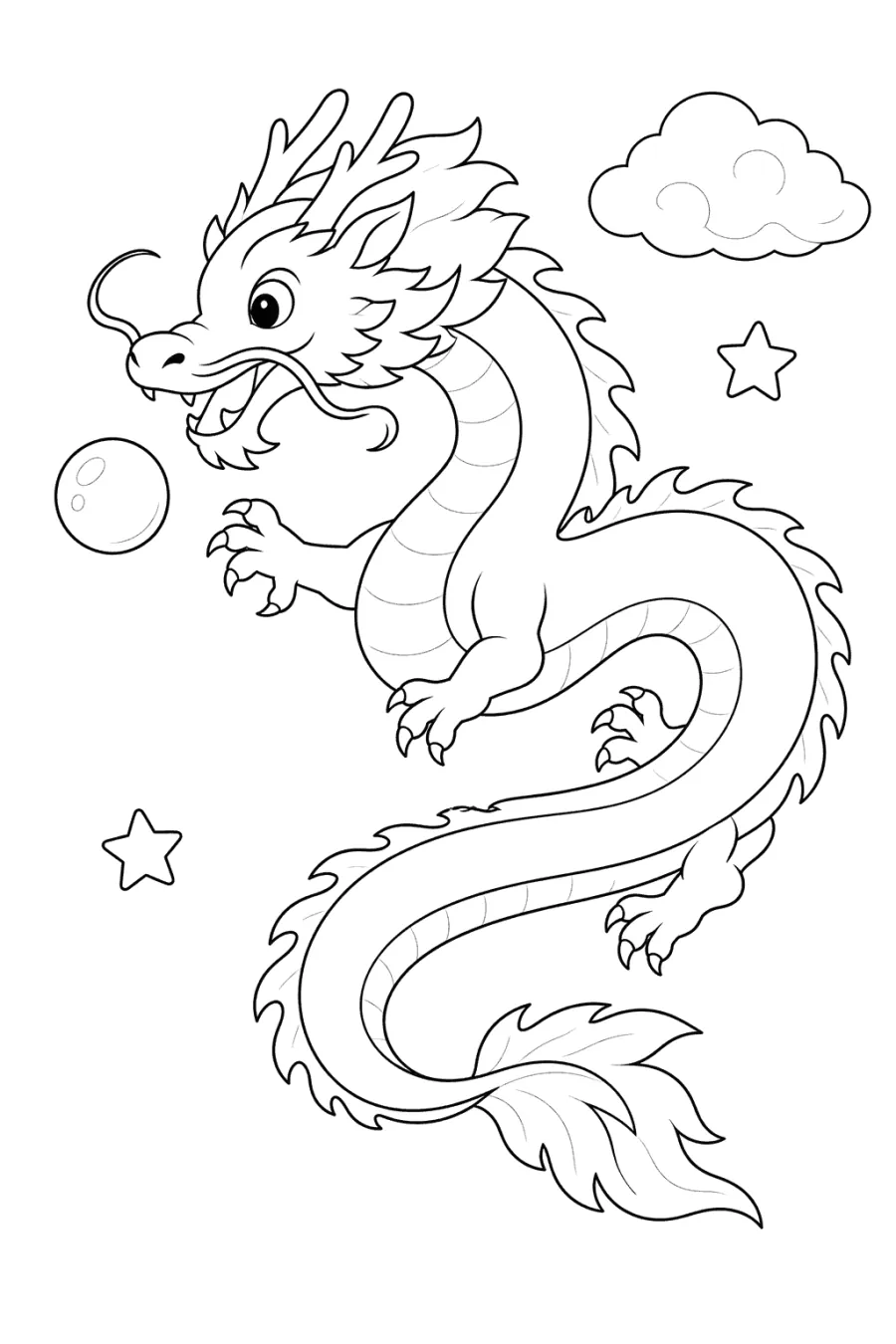 Chinese Dragon Flying Among Stars