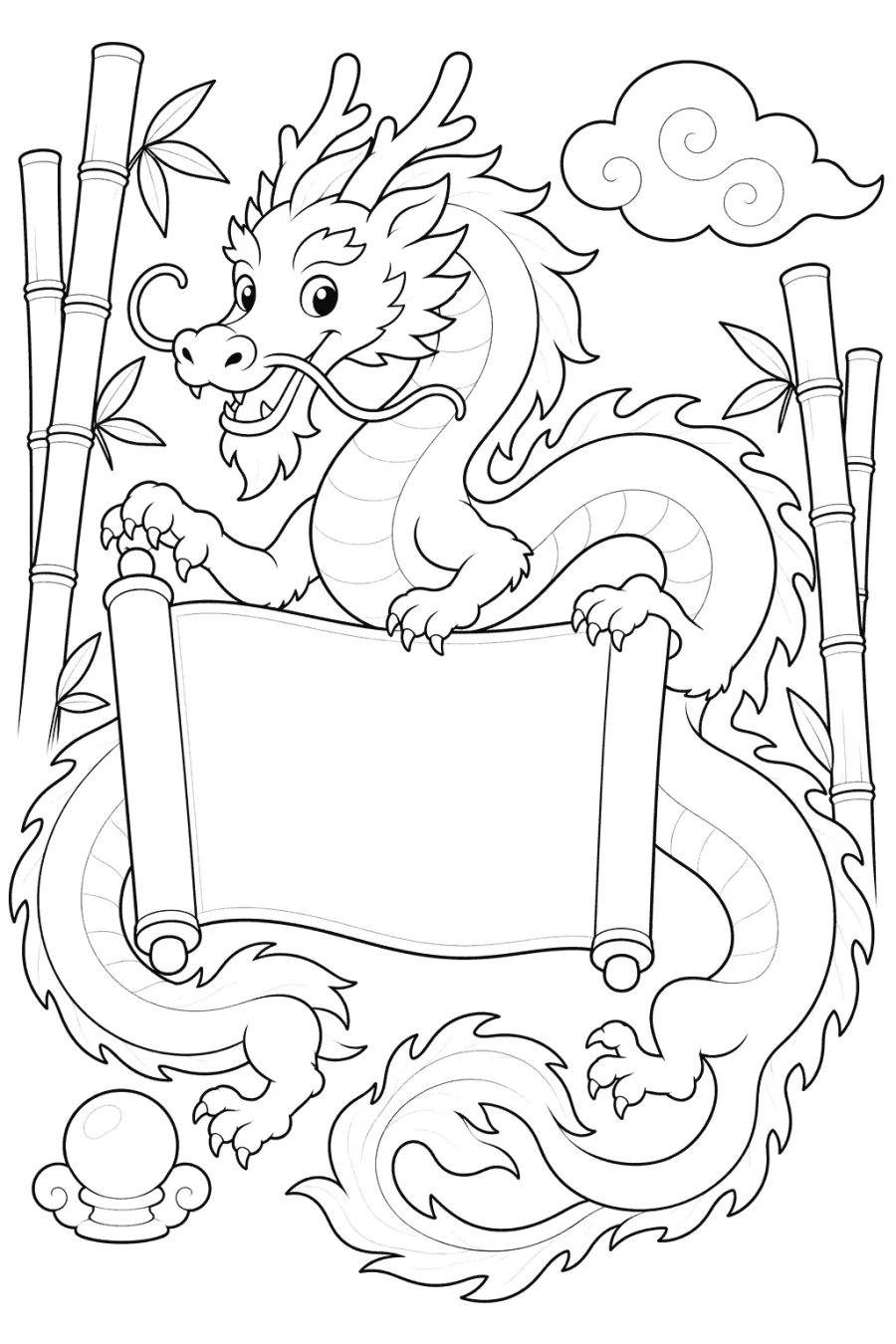 Chinese Dragon Holding a Bamboo Scroll