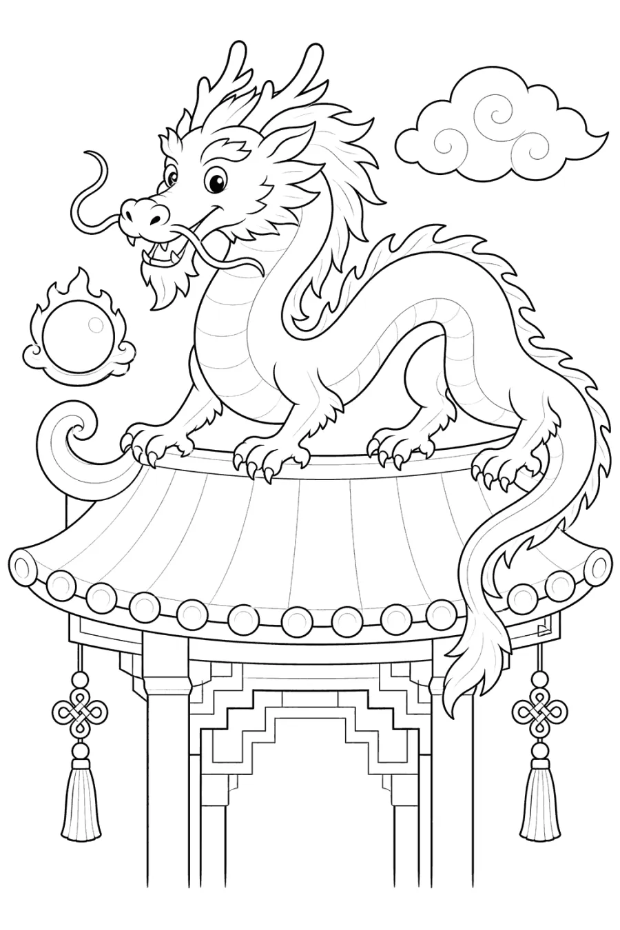 Chinese Dragon Standing on a Temple Roof