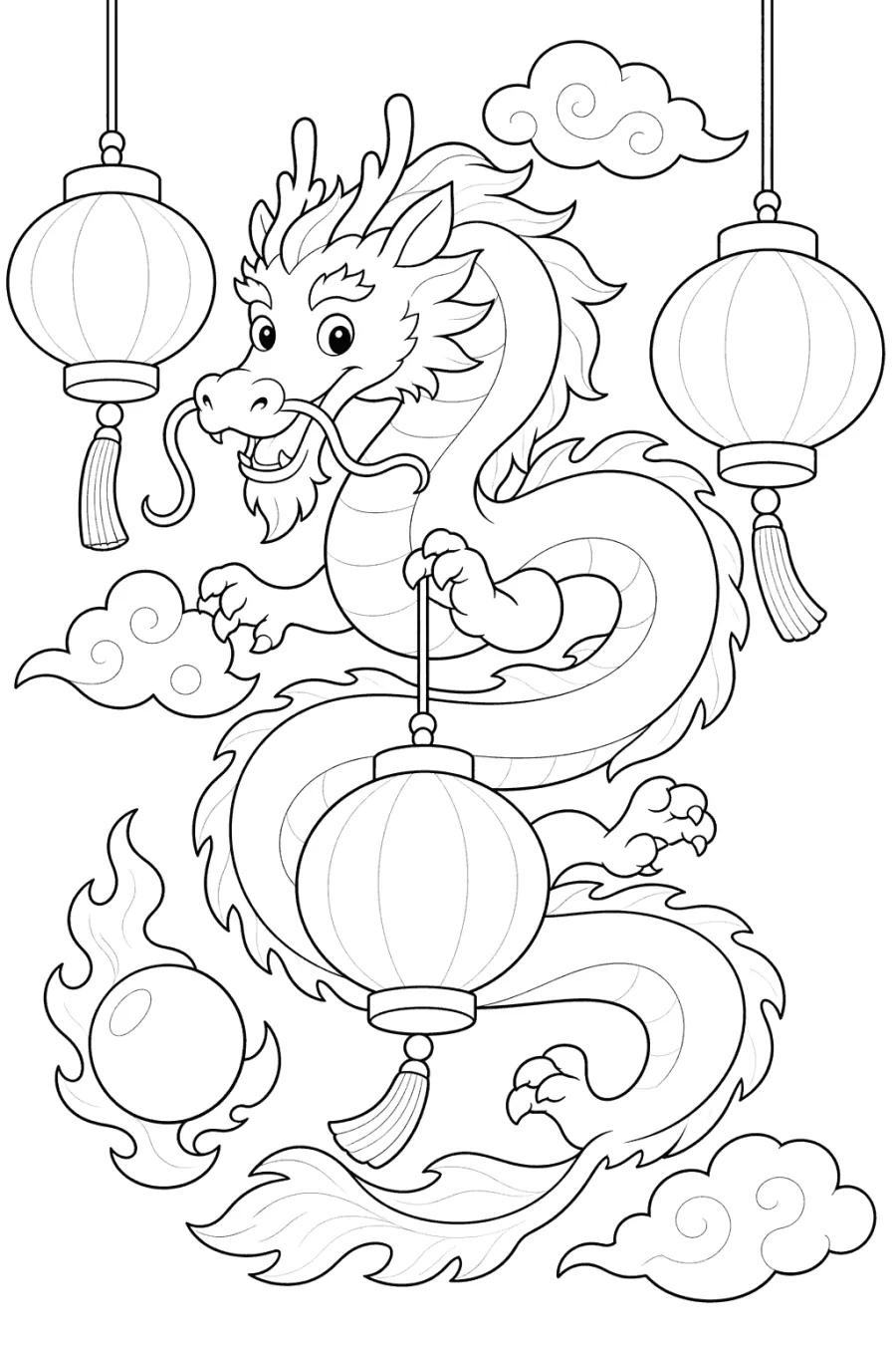 Chinese Dragon Winding Around Lanterns
