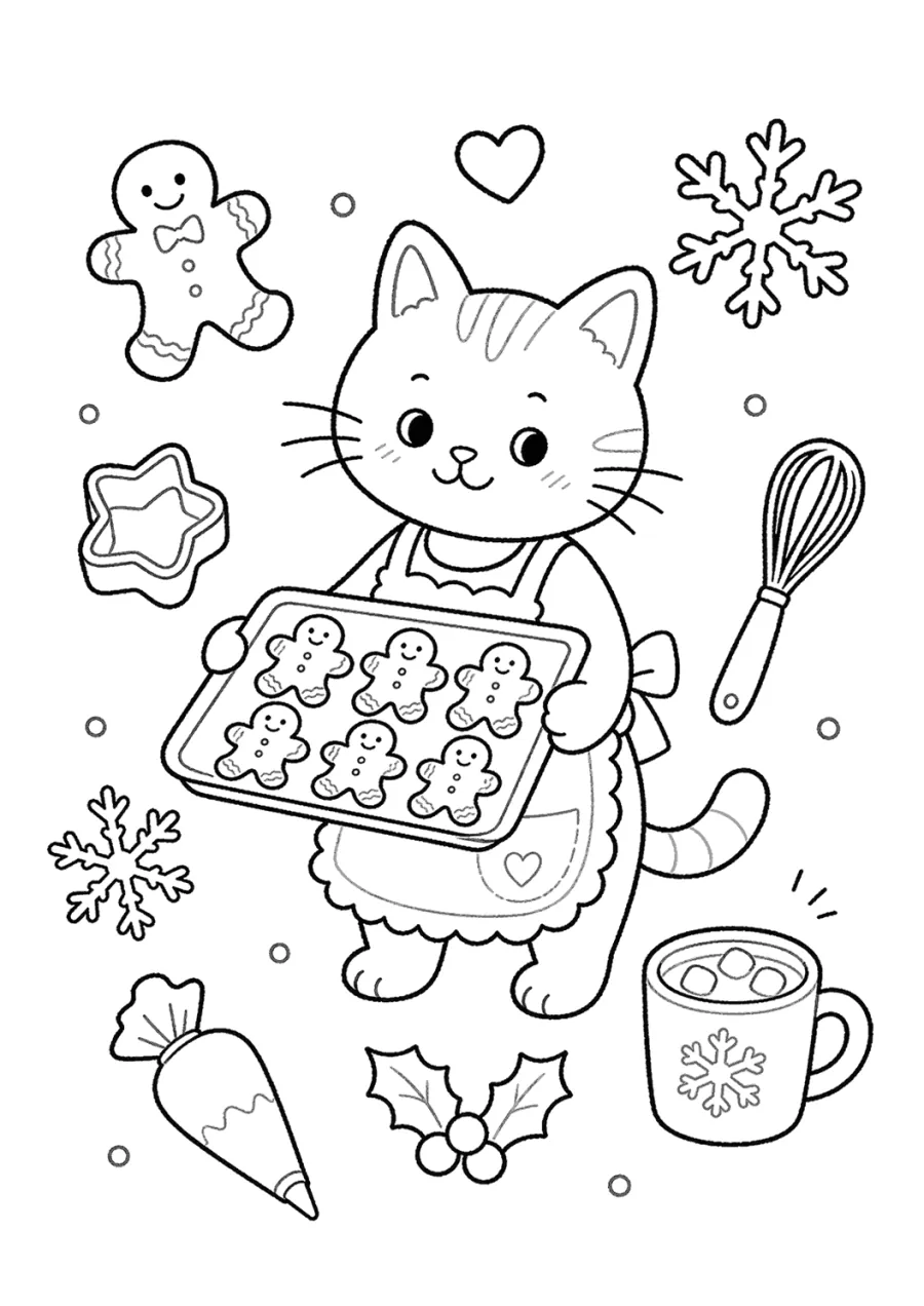 Christmas Cat Baking Gingerbread Cookies