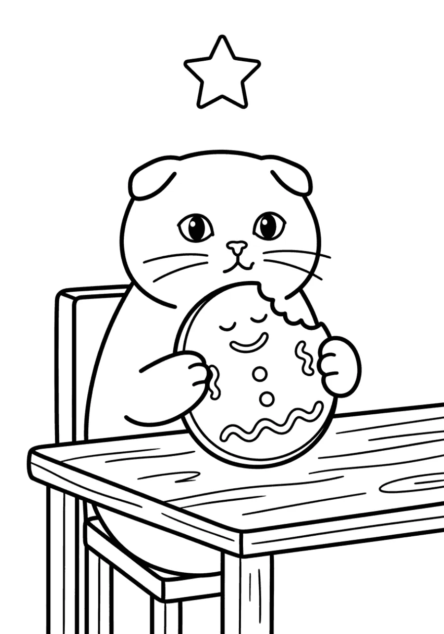 Christmas Cat Eating a Gingerbread Cookie
