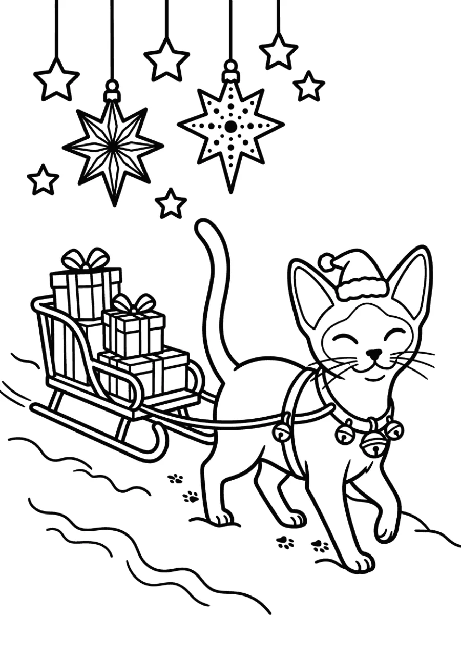 Christmas Cat Pulling a Present Sleigh